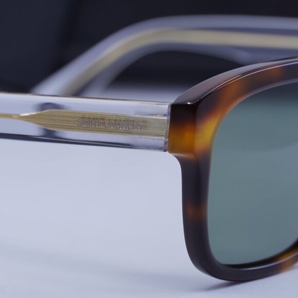 Saint Laurent SL558 002 Square Sunglasses - Havana/Transparent/Green - Picture 4 of 10